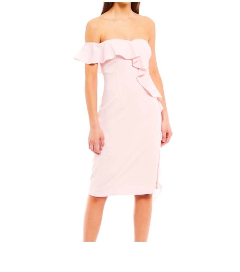 Gianni Bini Pink One Shoulder Ruffle Midi Dress Size 4
